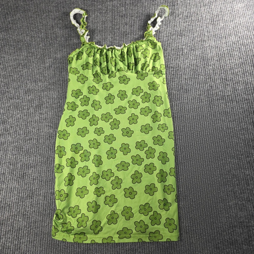 SHEIN Womens XL Green Floral Ruffle Strap‎ Bodycon Mini Dress Y2K Retro Summer